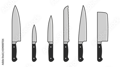 Fotografi Set of kitchen cutting knives tools.