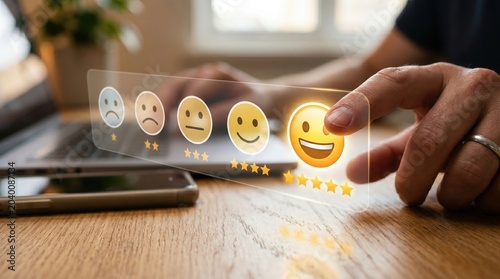 Customer satisfaction survey with smiley faces rating scale