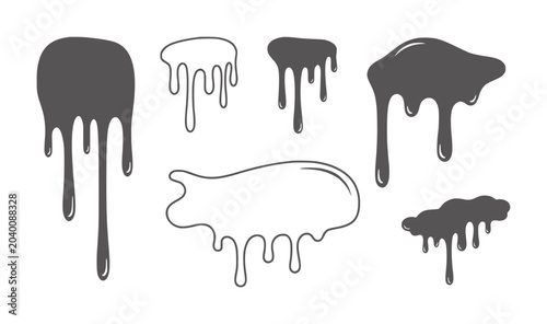 Fényképezés Collection of grey dripping liquid shapes and outlines