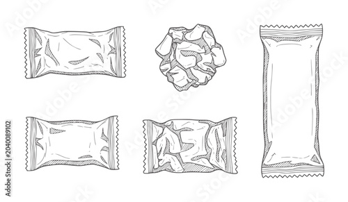 Tableau sur toile Hand drawn collection of assorted candy wrappers and crumpled candy sweet treat