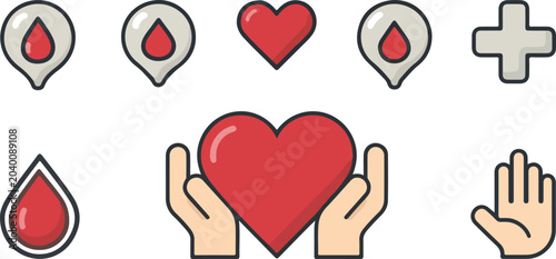 Hands holding red heart symbol.