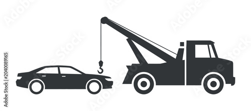 Schilderij op canvas Tow Truck Lifting Automobile Silhouette Against Transparent Setting towtruck veh
