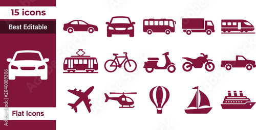 Bild auf Leinwand Collection of Diverse Transportation Icons Flat Design for Travel and Logistics