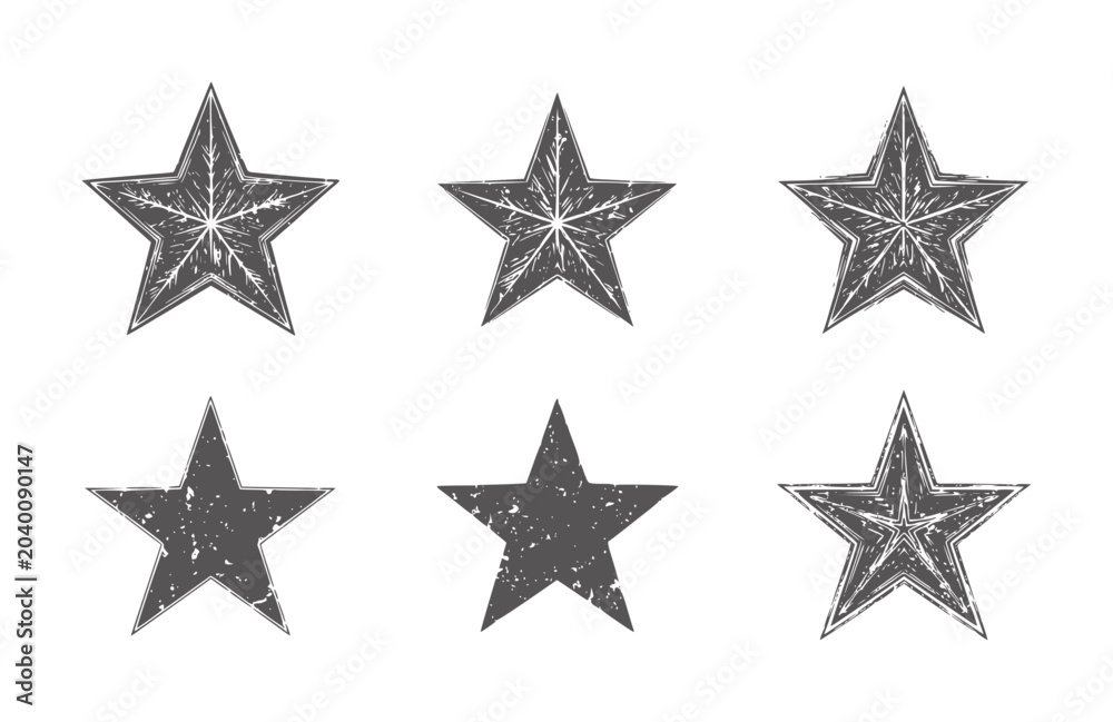 Obraz premium Six distressed grey five pointed stars arranged in two rows grunge texture