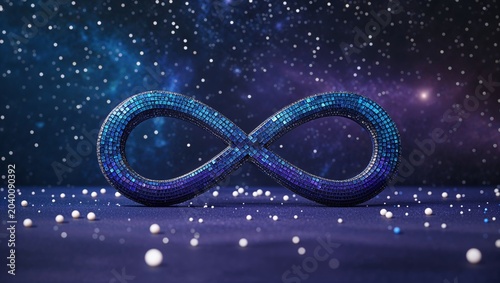 Blue Infinity Symbol Decoration with Mosaic Tiles on Starry Background Seamless and Eternal