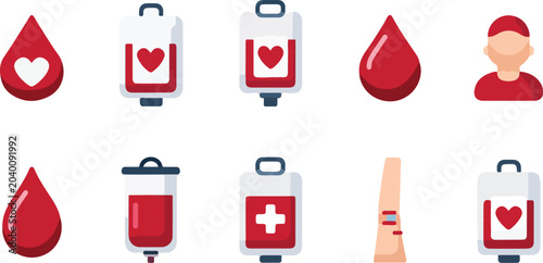 Blood Donation Medical Icons Set.