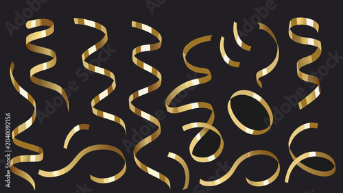 Tableau sur toile Golden curly ribbons illustration with soft shadows against a dark background cr