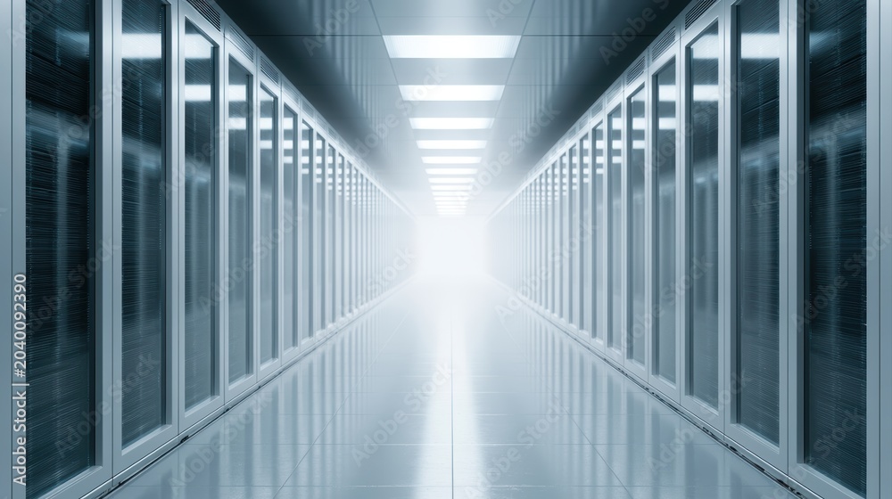 Obraz premium server corridor, endless data center infrastructure