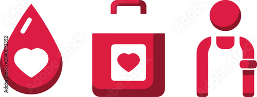 Blood Donation Medical Health Icons.