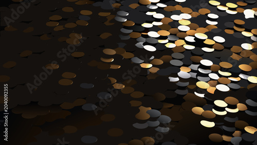 Bilde på lerret An abstract arrangement of overlapping metallic circles in gold silver and black