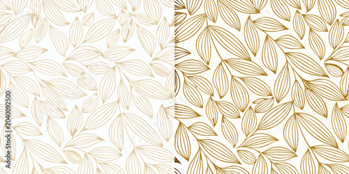 Canvas Print A seamless pattern of stylized elongated leaves in a golden beige color scheme a