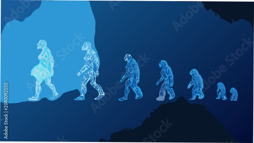Tableau sur toile A sequence of human figures depicting evolutionary stages a blue vector illustra