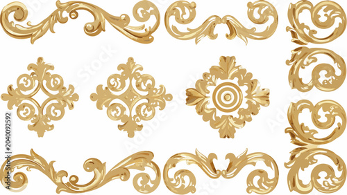 Canvastavla Golden baroque ornaments a collection of ten detailed floral and scroll vector i