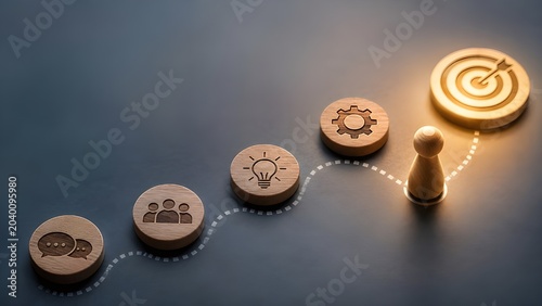 Business transformation steps with teamwork, innovation, and execution icons