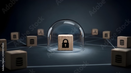Data protection and security concept with padlock icon in glass dome