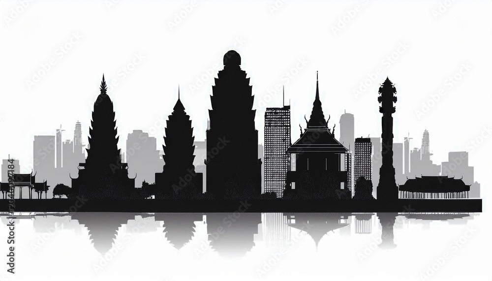 Naklejka premium bangkok skyline silhouette on white background