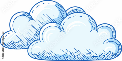 Konstfotografi Blue cloud illustration hand drawn vector style with a white background