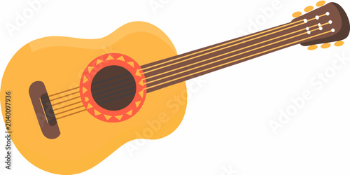 Fotografía Yellow acoustic guitar flat vector illustration on a white background