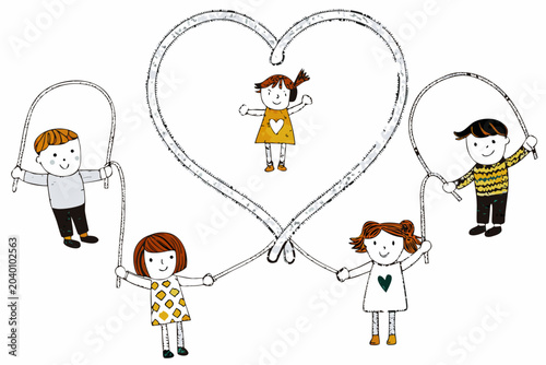 Slika na platnu Children Holding Jump Ropes Form A Heart Shape Vector Illustration