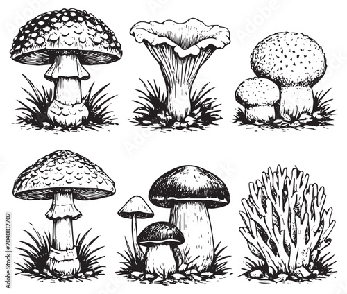 Photos Set of 6 vintage mushroom sketches