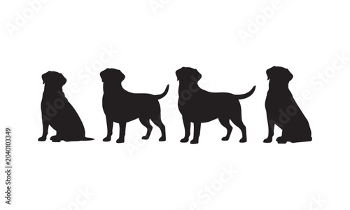 Tableau sur toile Set of black silhouettes of labrador dogs in various standing and sitting positi