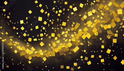 abstract pixelated yellow confetti falling on black background pattern texture design art