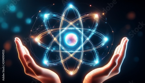 atom science physics chemistry molecule quantum nuclear energy research technology hand concept power