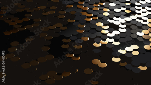 Tableau sur toile An abstract field of overlapping circles in shades of gold black and white a 3d
