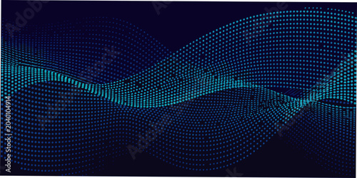 Blue dotted wave pattern with flowing forms on a dark background a dynamic abstract design wave like cyan teal dark background digital art vector illustration