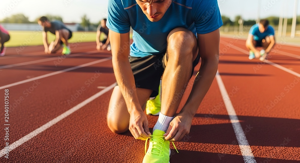 Obraz premium Athlete in motion on outdoor running track.