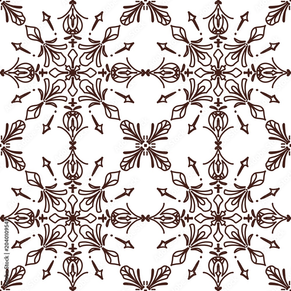 Fototapeta premium Vintage brown floral lace ceramic tile seamless pattern