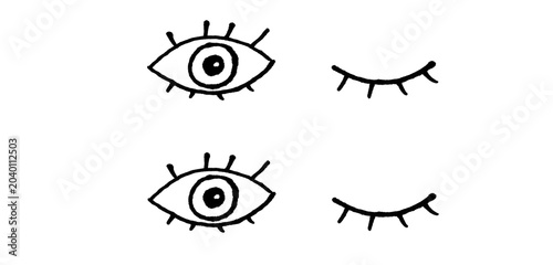 Hand Drawn Open and Closed Eyes Doodle Set Black and White
