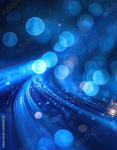 Abstract blue light trails and bokeh effect.