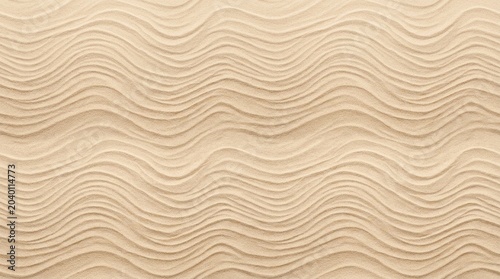 Zen sand ripples texture, wavy desert dunes pattern, beige beach sand background with organic curved lines, minimalist natural earth surface