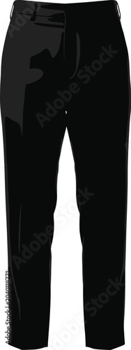 Black silhouette of men's formal linen trousers on white background for fashion design