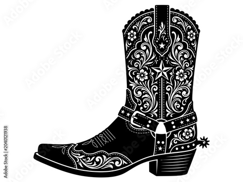 Konstfotografi cowboy boot with intricate floral design western