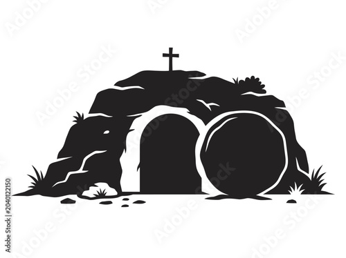 Photos rocky tomb silhouette with cross grave sepulcher