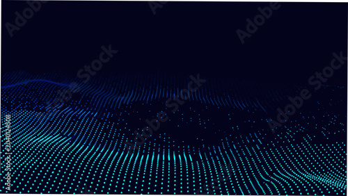 Quadro su tela Blue dotted wave pattern on a dark background a digital visualization of undulat