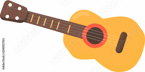 Yellow acoustic guitar vector illustration with a flat stylized design