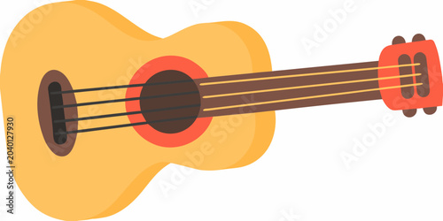 Schilderij op canvas Yellow Acoustic Guitar Vector Illustration With Flat Design And Red Accents