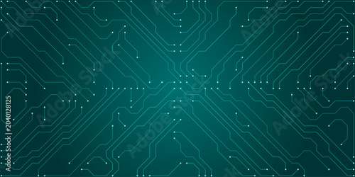 Obraz na płótnie Teal digital circuit board pattern with white connection points and lines techno
