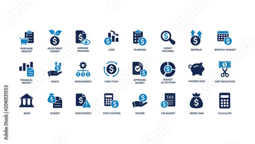 Konstfotografi Collection of various financial and business management icons for budgeting and