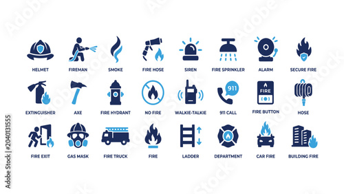Obraz na płótnie Collection of various firefighting icons and symbols used for emergency response