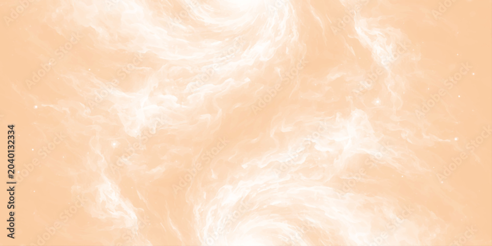 Fototapeta premium Soft peach abstract vector background with swirling white cloudy texture and subtle sparkles for design