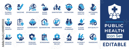Quadro su tela Public health and epidemiology solid icon set