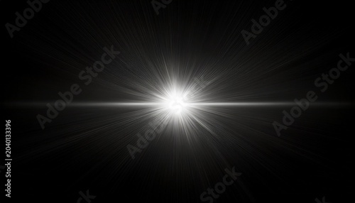 bright white light lens flare effect on black background abstract starburst overlay for design glowing sunbeam with rays