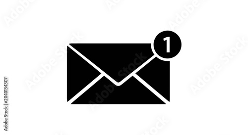 Vector illustration of email notification icon with one new message, on a transparent background