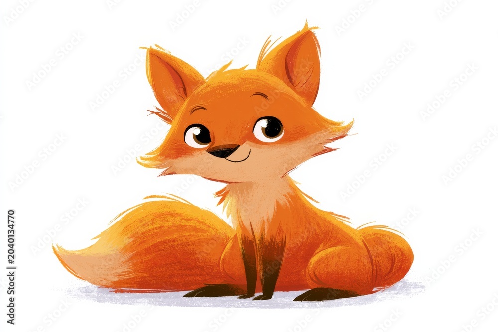 Fototapeta premium Cute cartoon fox sitting and looking at viewer with a friendly expression in a simple style
