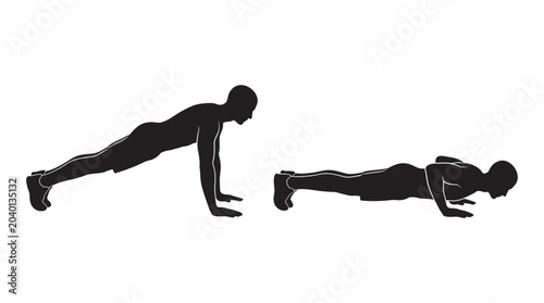 Fotografi Man Performing Push Up Exercise In Two Stages Black Silhouette