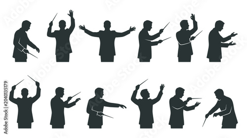 Foto Conductor Poses Collection Black Silhouette Against White Background